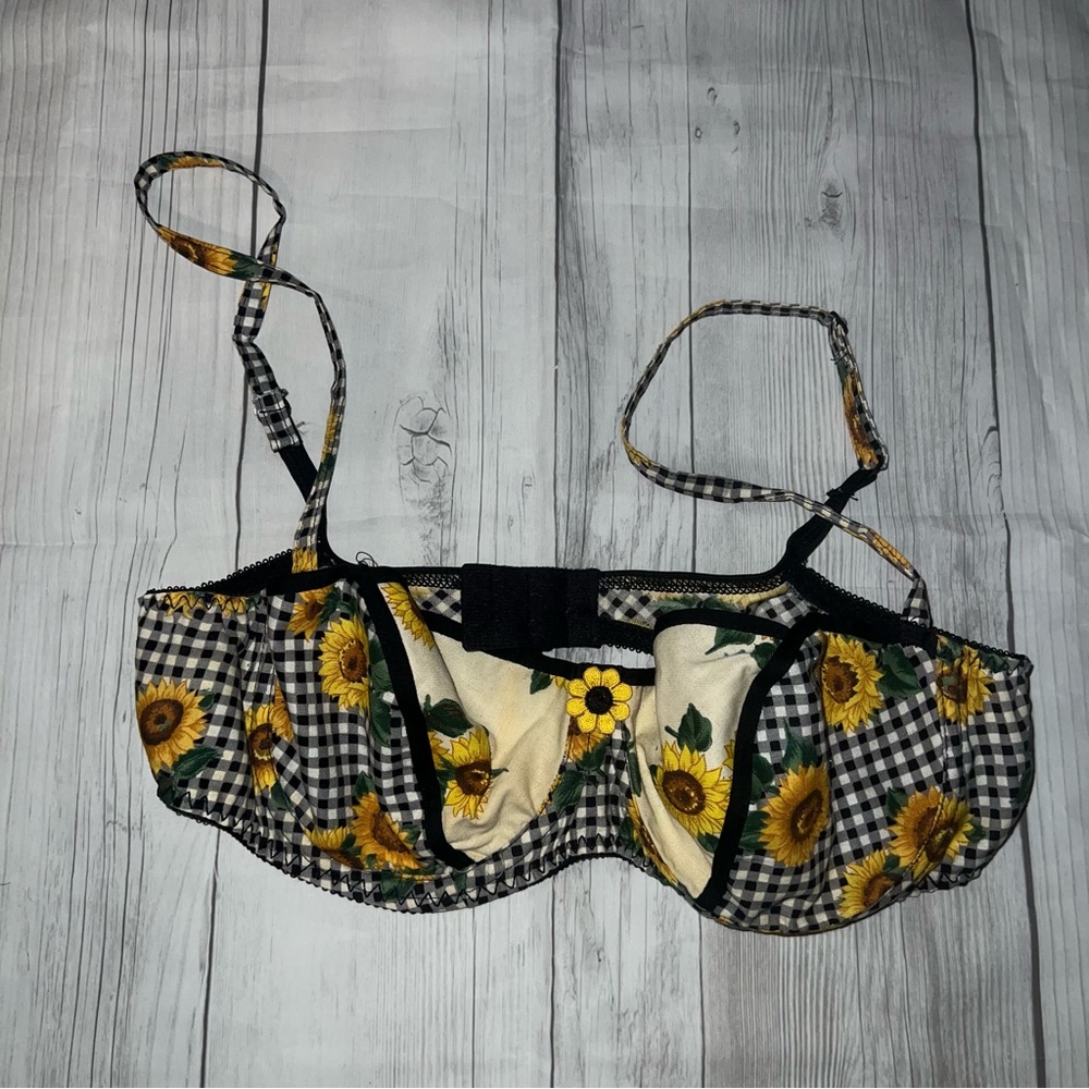 VINTAGE 80s 90s Woolite Sunflower Checkered Gingham Bra 34C